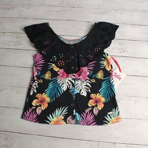 Justice Girl's Tank Top Size M 10 Tropical Floral Eyelet Lace